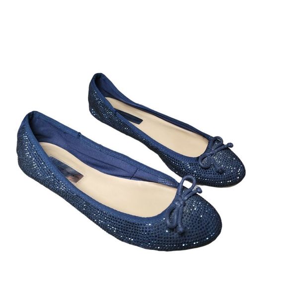 INC International Concepts Shoes - Inc International Concepts Blue Rhinestone Slip On Ballet Flats Women's